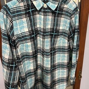 Talbots SP Blue and Black Casual Button Down Shirt with Plaid Design